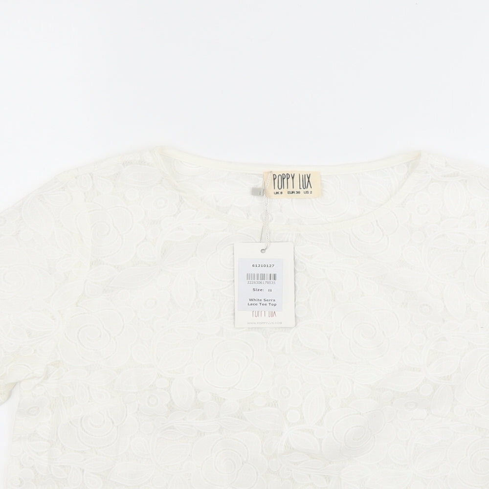 Poppy lux Womens White Floral  Basic Blouse Size 8