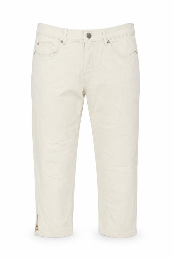 Front view of KappAhl women’s beige cropped jeans, size UK 42, 23-inch leg