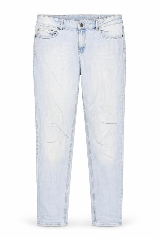 Front view of Mango women’s blue denim straight jeans, size UK 44, 33-inch leg