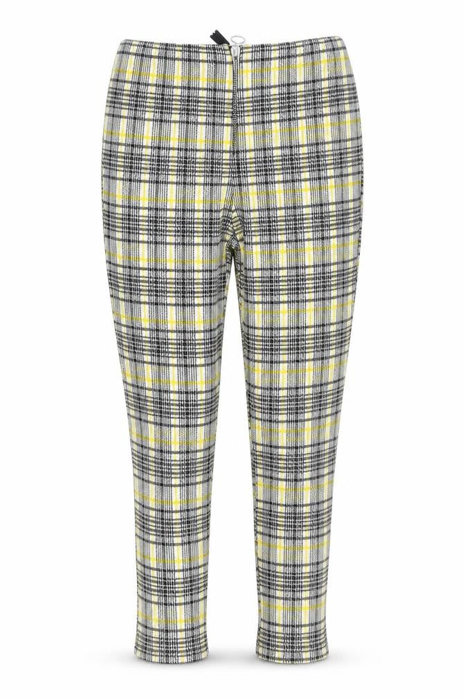 Front view of Missi London women’s yellow capri trousers, size UK 10, 25-inch leg