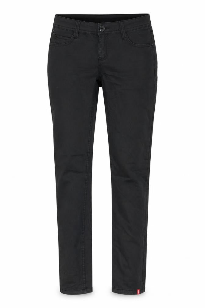 Front view of five slim women’s beige straight jeans, size UK 6, 29-inch leg