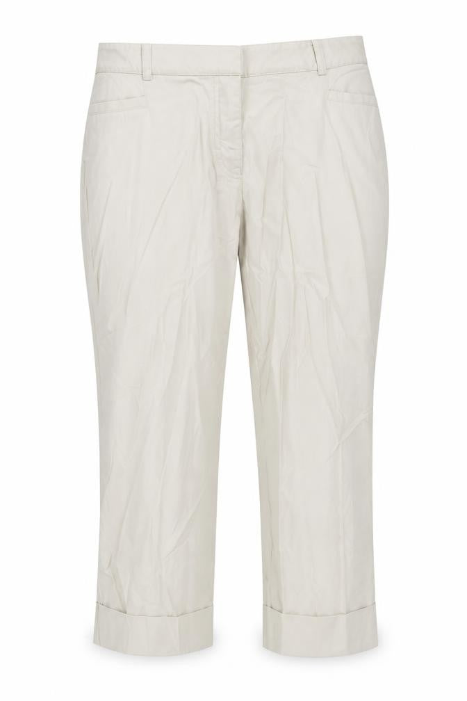 Front view of Charter Club women’s beige trousers, size UK 14, 27-inch leg