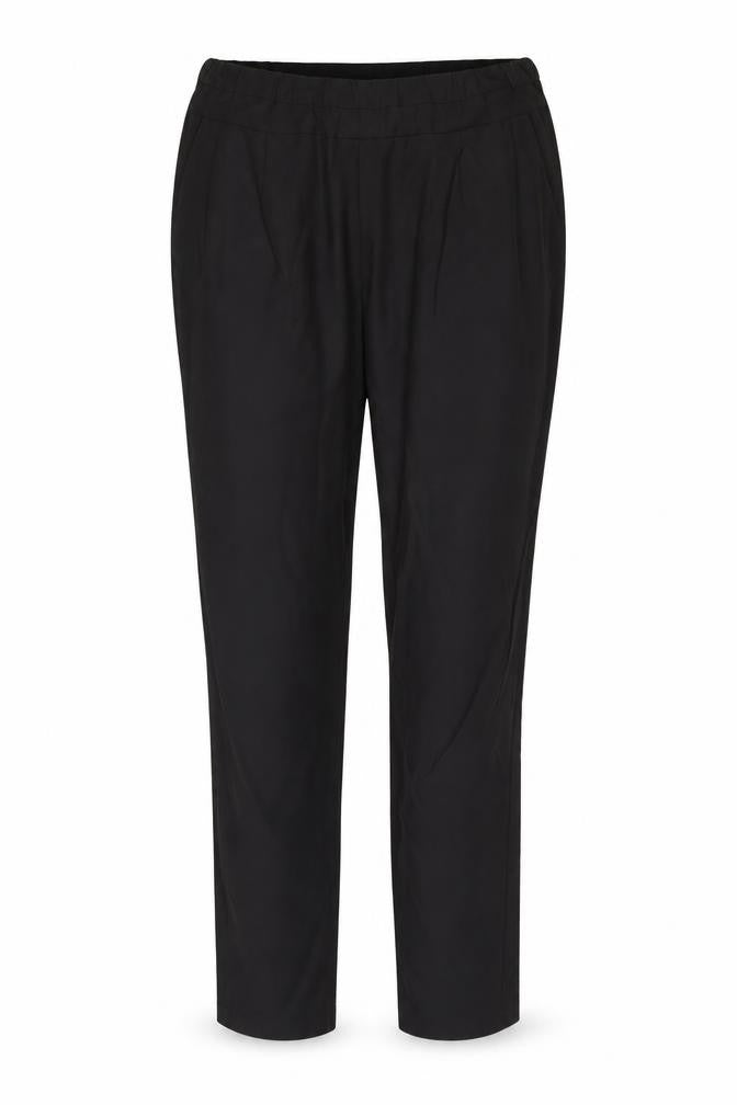 Front view of ICHI women’s black trousers, size UK 8, 27-inch leg