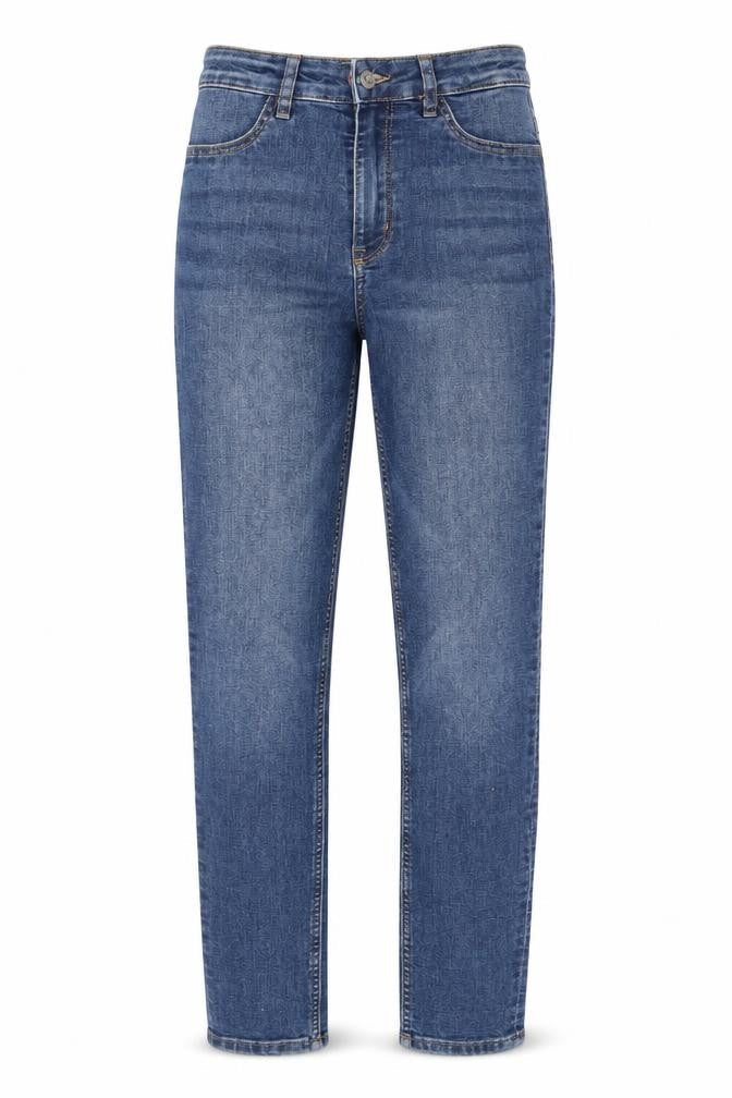Front view of H&M women’s blue straight jeans, size UK 8, 26-inch leg