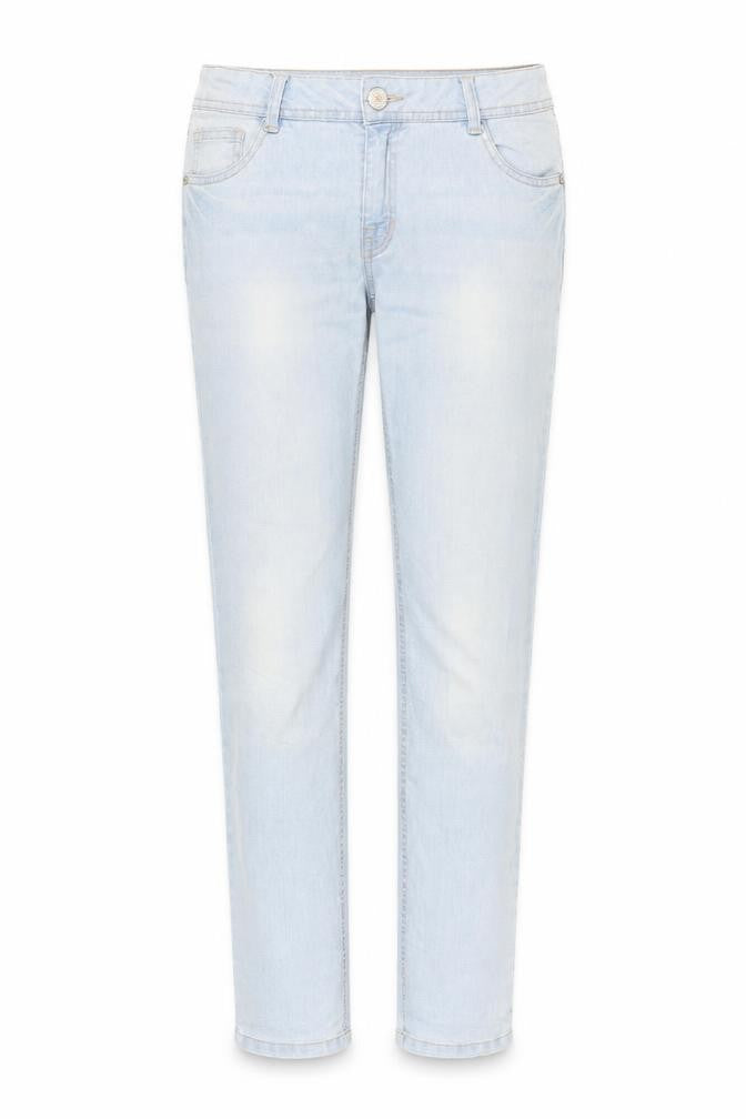 Front view of women’s blue straight jeans, size UK 31, in, 29-inch leg