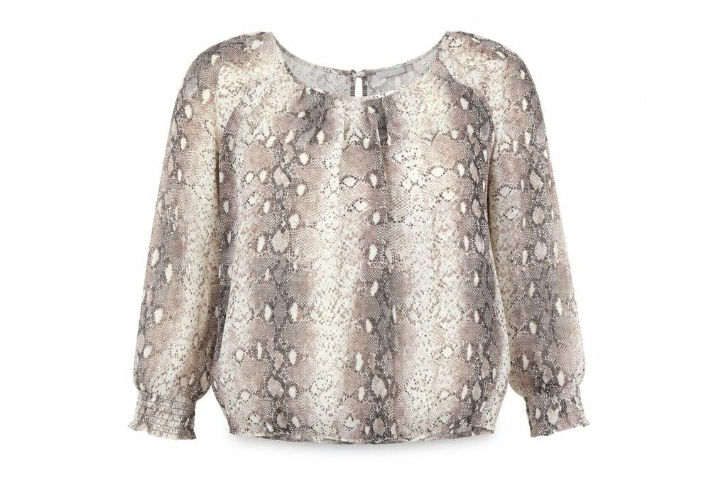 Front view of Wallis women’s brown animal print basic blouse, size M
