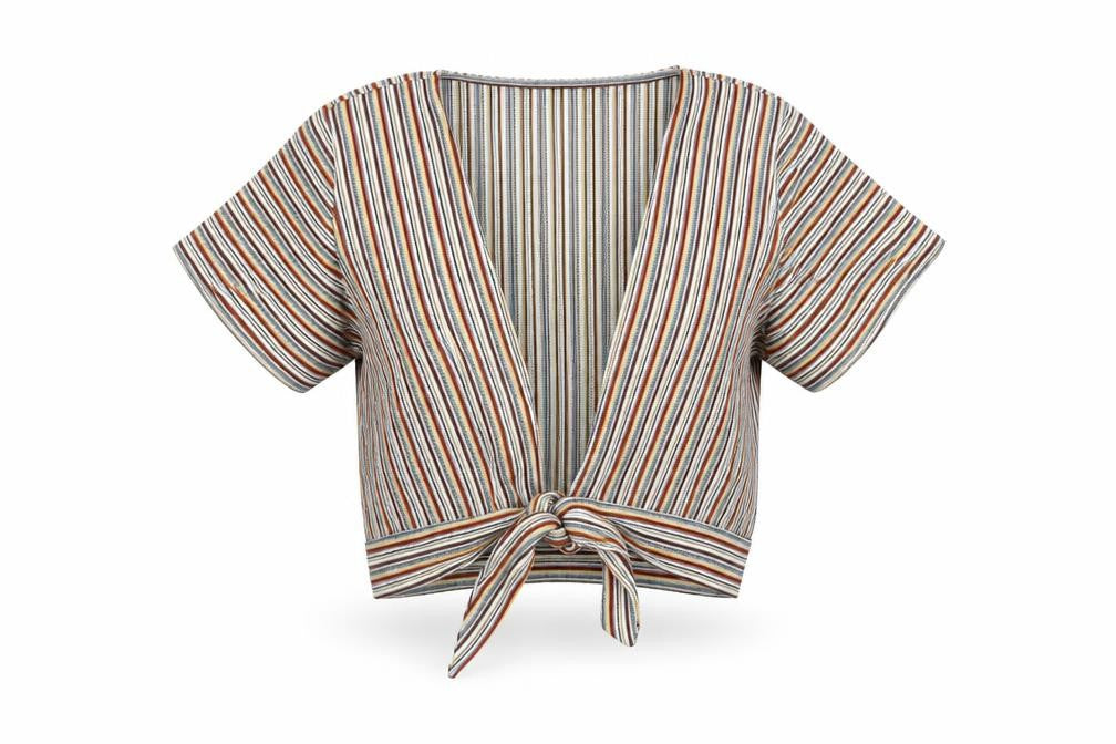 Front view of Pull&Bear women’s multicoloured striped shrug jumper, size S