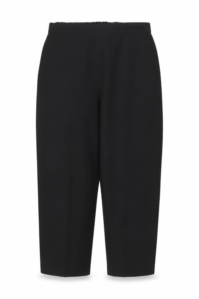 Front view of Preworn women’s black trousers, size UK 34, in, 25-inch leg