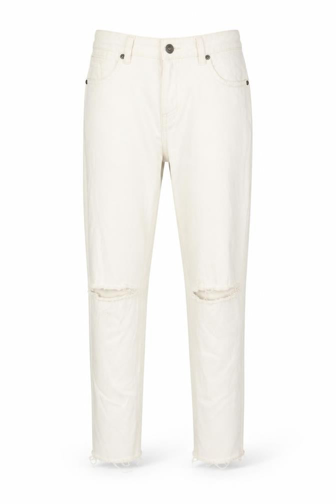 Front view of Rut & Circle women’s white denim skinny jeans, size UK 16, 29-inch leg