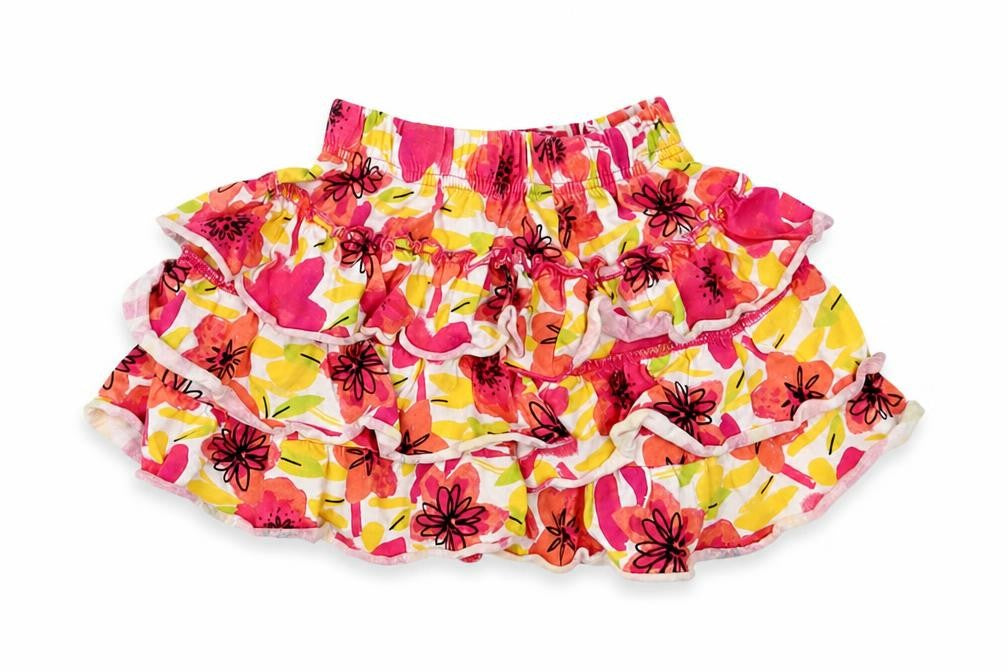 Front view of Nutmeg girls’ pink floral jersey peasant skirt, size 2-3, years