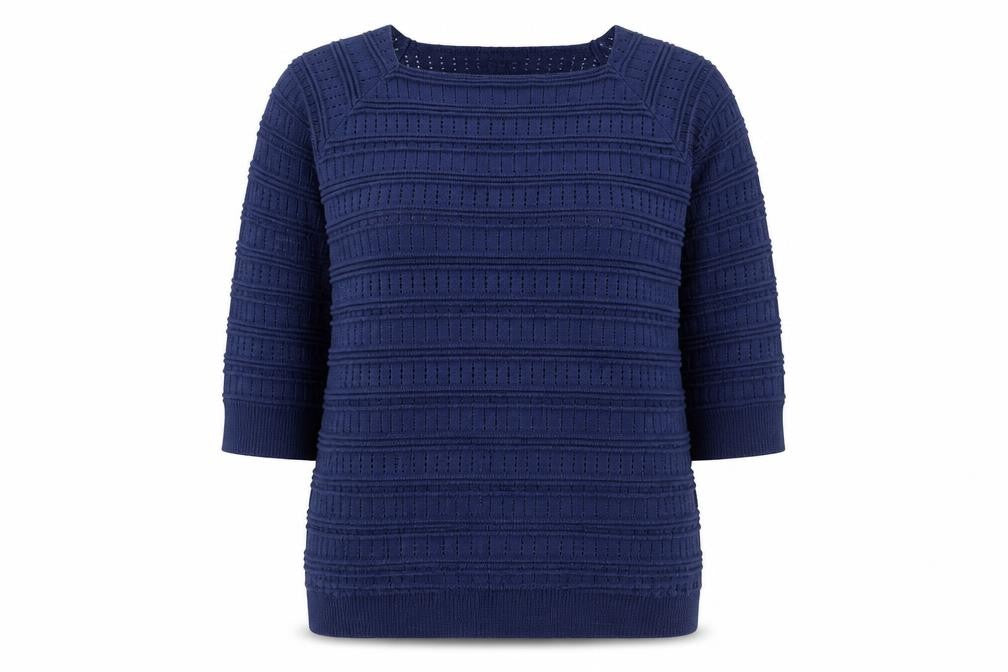 Front view of Mia Moda women’s blue knit jumper, size XL