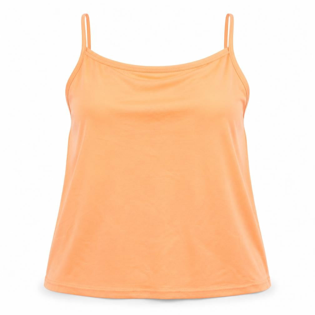 Front view of Preworn women’s orange basic t-shirt, size UK 14