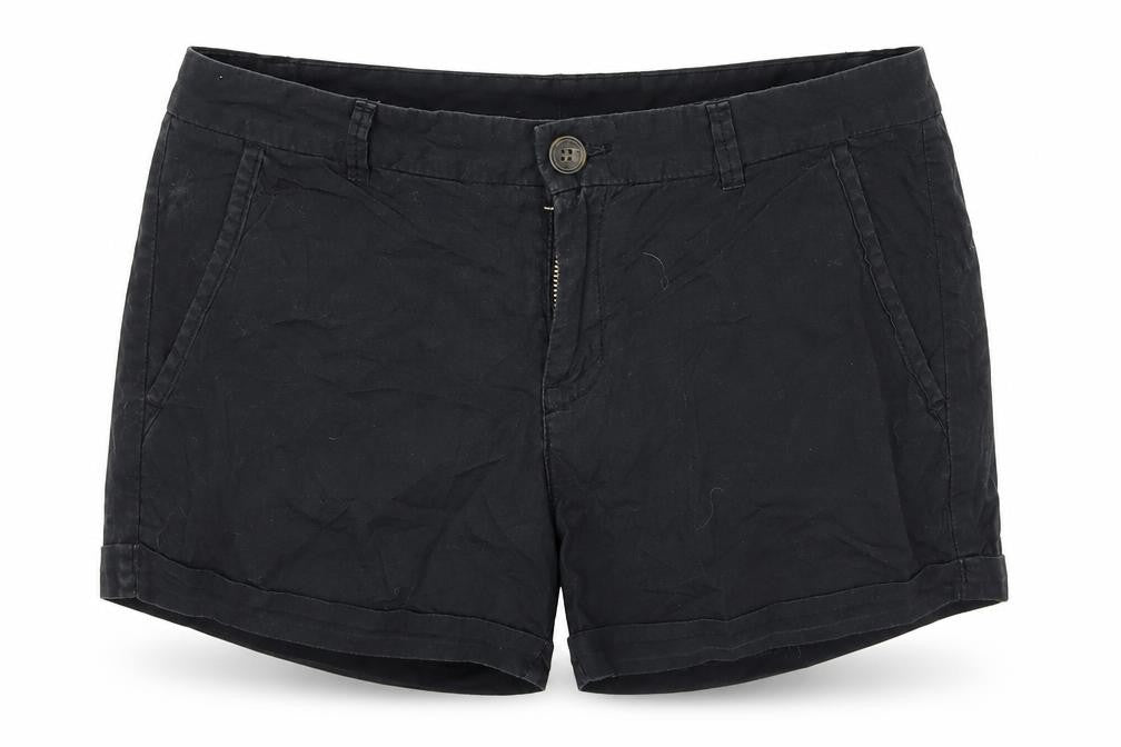 Front view of H&M women’s grey hot pants shorts, size UK 6