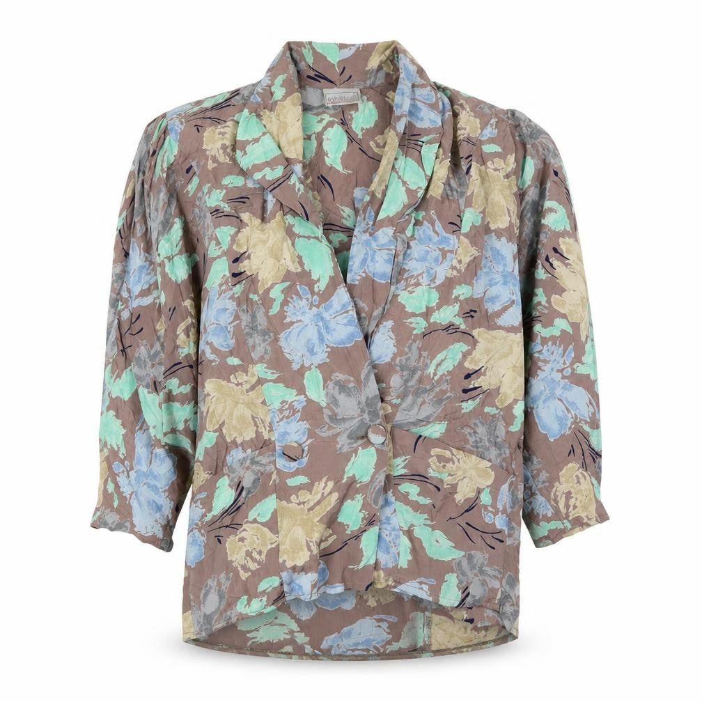 Front view of Expressions women’s multicoloured floral jacket, size UK 10