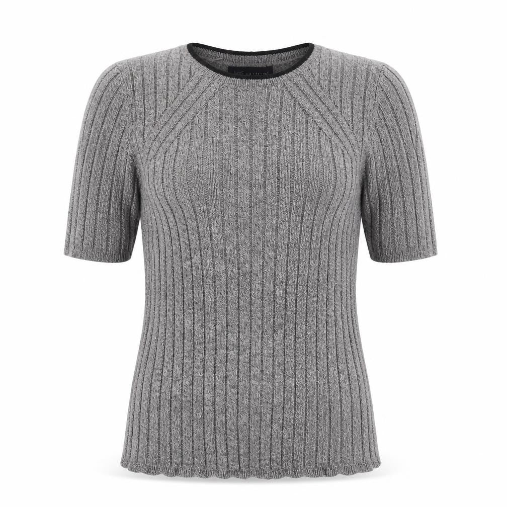 Front view of Marks & Spencer women’s grey knit basic t-shirt, size UK 8
