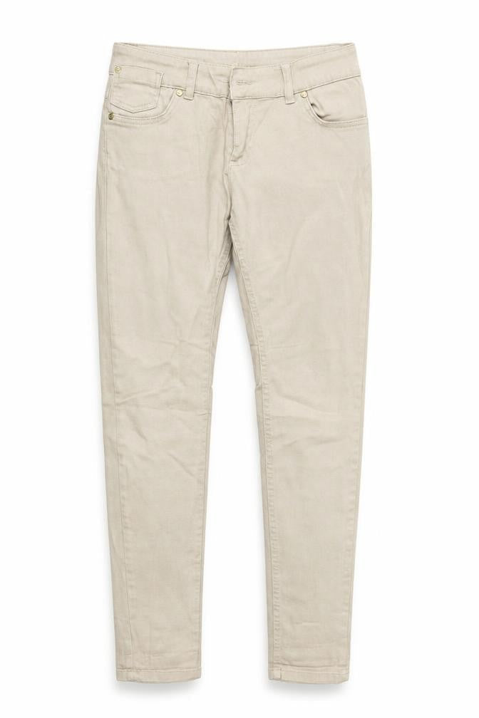 Front view of Denim & Co. women’s beige straight jeans, size UK 10, 30-inch leg