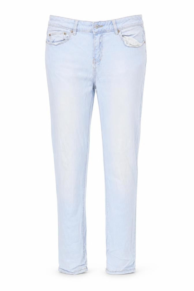 Front view of women’s blue skinny jeans, size UK 14, 29-inch leg