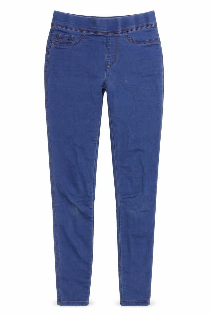 Front view of Denim & Co. women’s blue denim skinny jeans, size UK 26, 28-inch leg