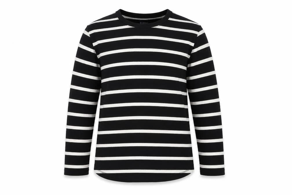 Front view of Next boys’ black striped pullover casual, size 7, years