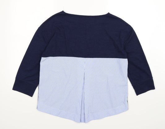 dunnes Womens Blue Striped Knit Pullover Jumper Size M  - shirt back