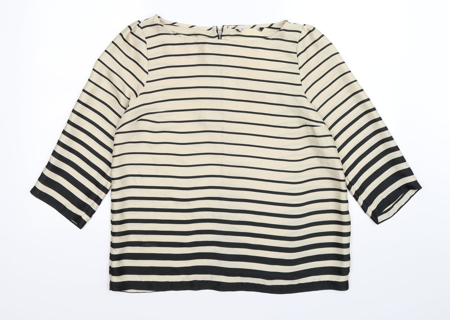 Preworn Womens Gold Striped Satin Basic Blouse Size 14