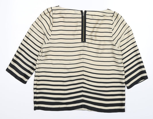 Preworn Womens Gold Striped Satin Basic Blouse Size 14