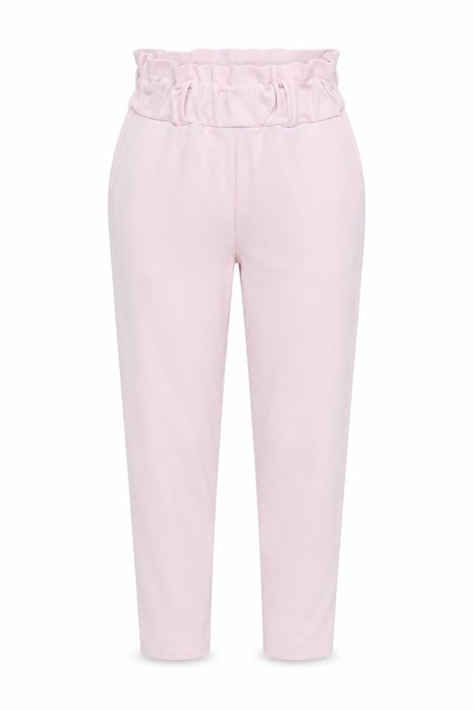 Front view of Misspap women’s pink bloomer trousers, size UK 10, 26-inch leg