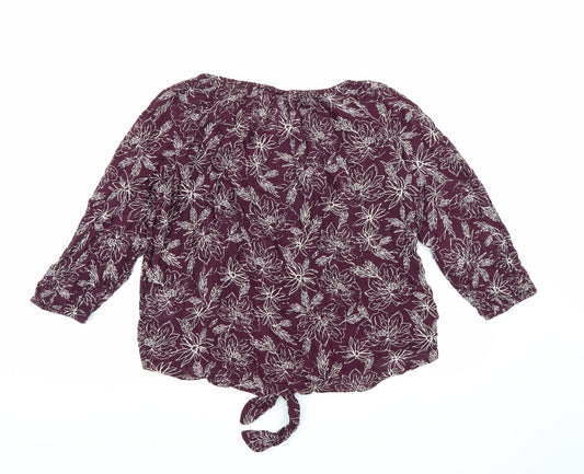 Yessica Womens Purple Floral Chiffon Basic Blouse Size 14