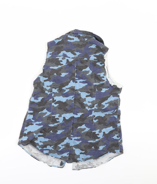 lilly white Womens Blue Camouflage  Tunic Button-Up Size M