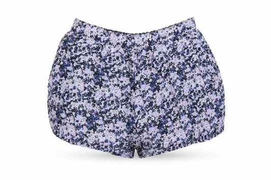 Front view of Divided by H&M women’s blue floral hot pants shorts, size UK 10