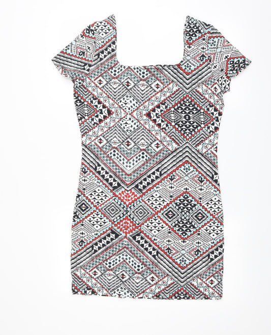 Primark Womens Multicoloured Geometric  T-Shirt Dress  Size 16