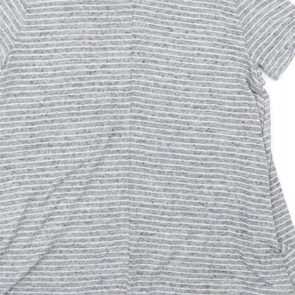 New Look Womens Grey Striped Woven Basic T-Shirt Size 6