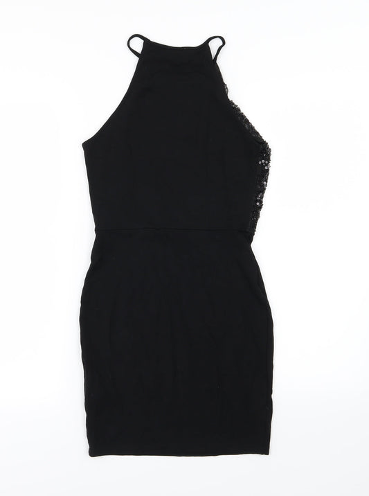 H&M Womens Black  Jersey Pencil Dress  Size 4  - Sequin