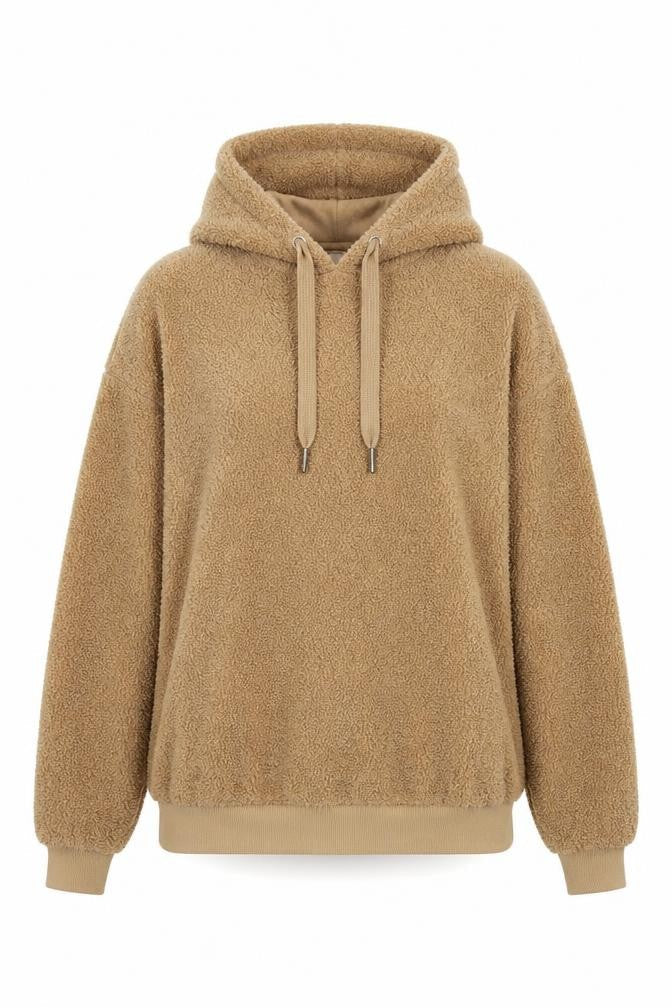 Front view of New Look women’s beige pullover hoodie, size UK 6