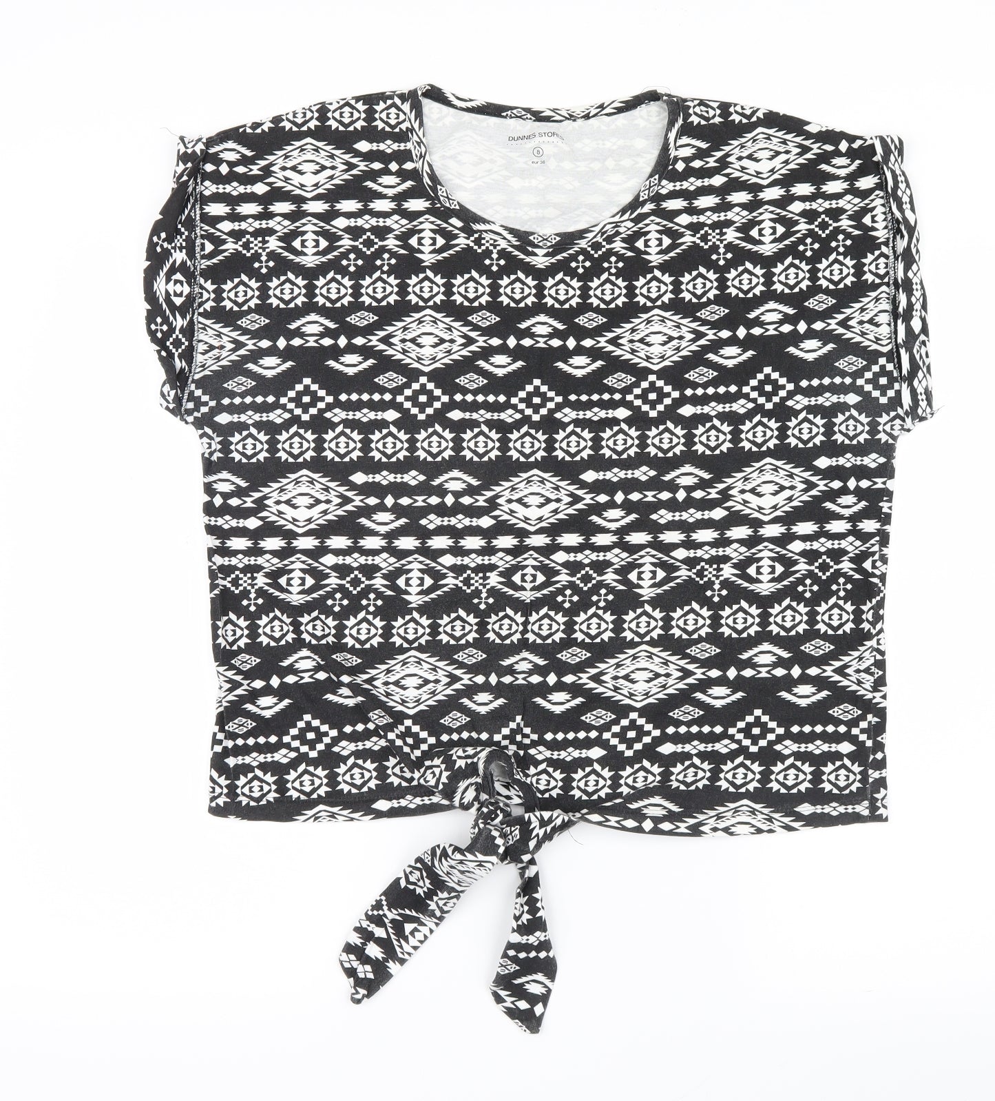 Dunnes Stores Womens Black Geometric  Basic T-Shirt Size 8