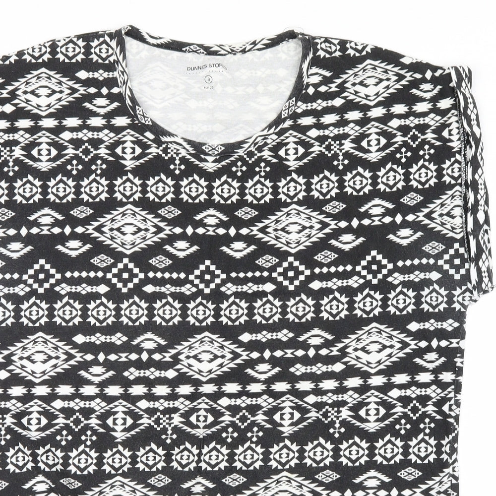 Dunnes Stores Womens Black Geometric  Basic T-Shirt Size 8