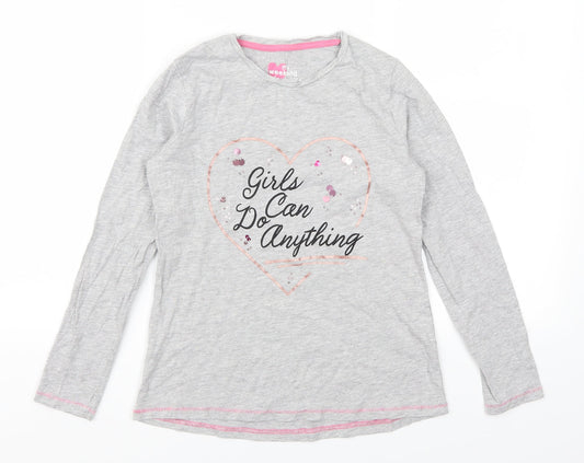 Mtalan Girls Grey   Basic T-Shirt Size 11 Years  - Girls Can Do Anything