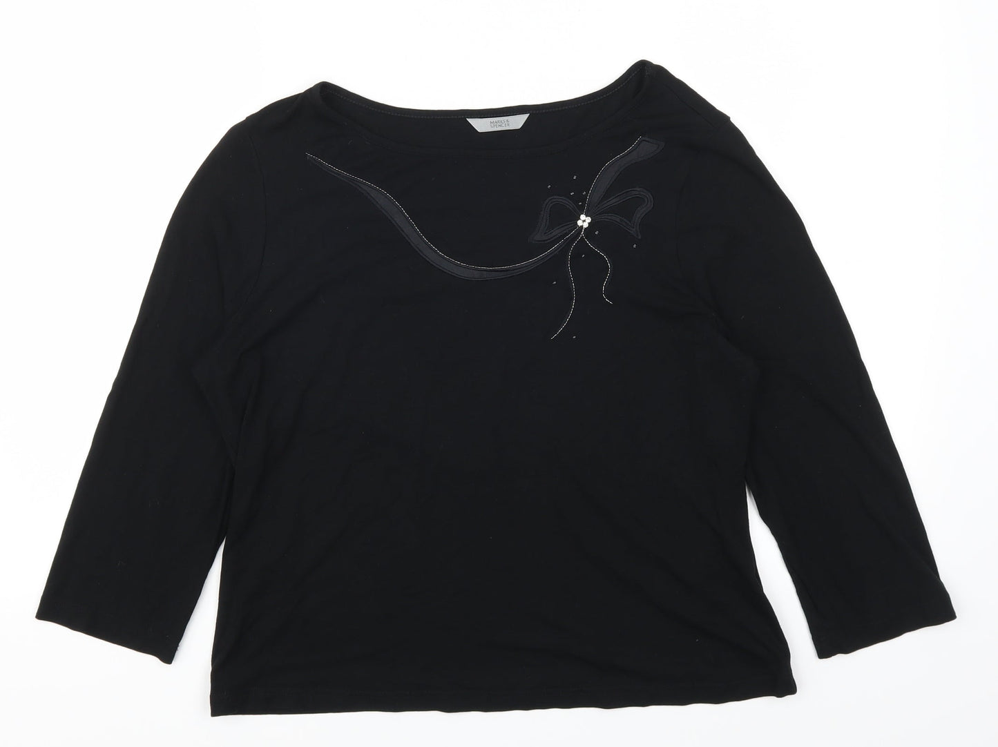 Marks and Spencer Womens Black   Basic T-Shirt Size 14  - Bow