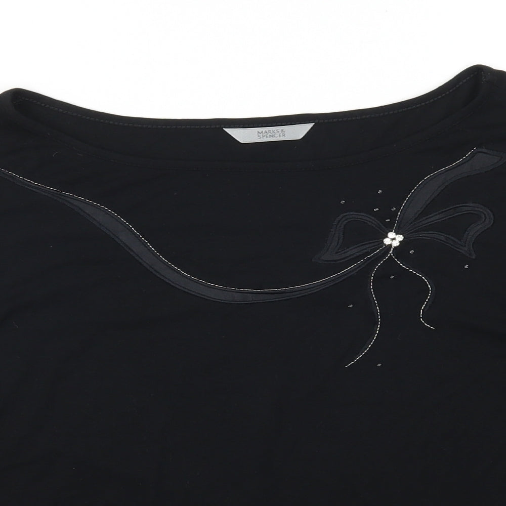 Marks and Spencer Womens Black   Basic T-Shirt Size 14  - Bow