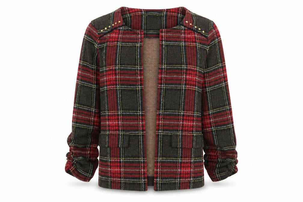 Front view of Next girls’ red check jacket, size 7, years - green
