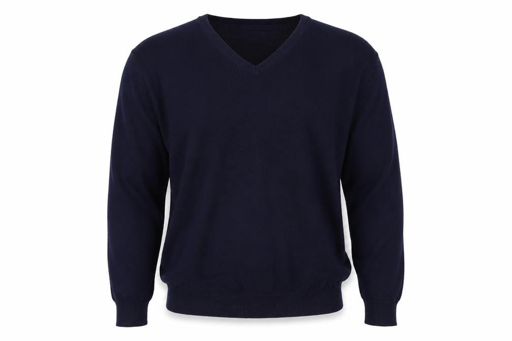 Front view of Marks & Spencer men’s blue pullover sweatshirt, size M