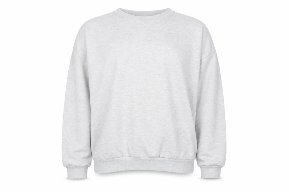 Front view of PRETTYLITTLETHING women’s grey pullover sweatshirt, size M
