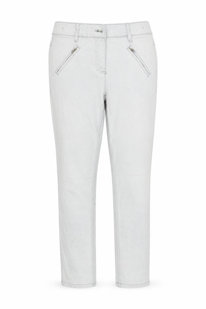 Front view of women’s grey straight jeans, size UK 12, 30-inch leg