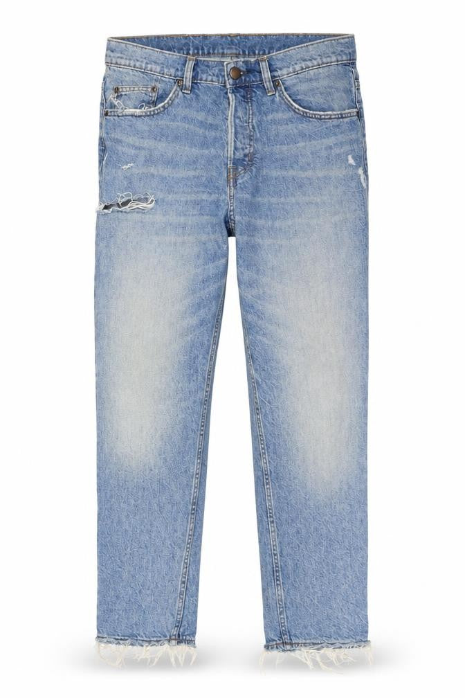 Front view of women’s blue straight jeans, size UK 32, in, 23-inch leg