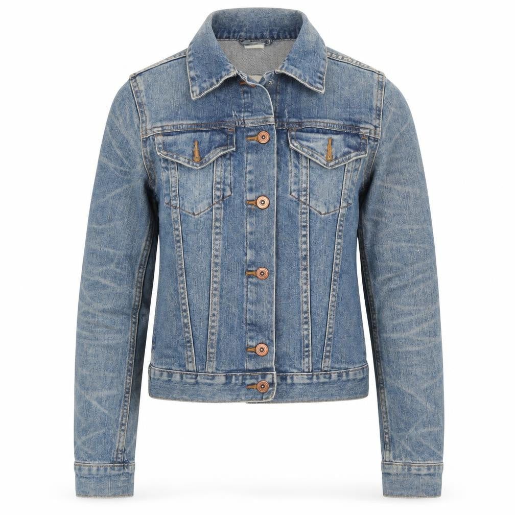 Front view of H&M women’s blue jacket coat, size UK 4