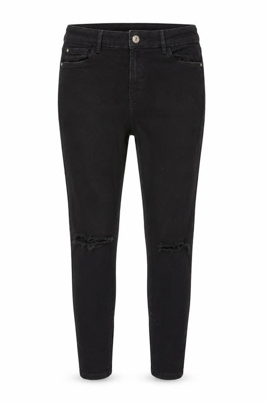 Front view of Denim 365 women’s black denim skinny jeans, size UK 12, 24-inch leg