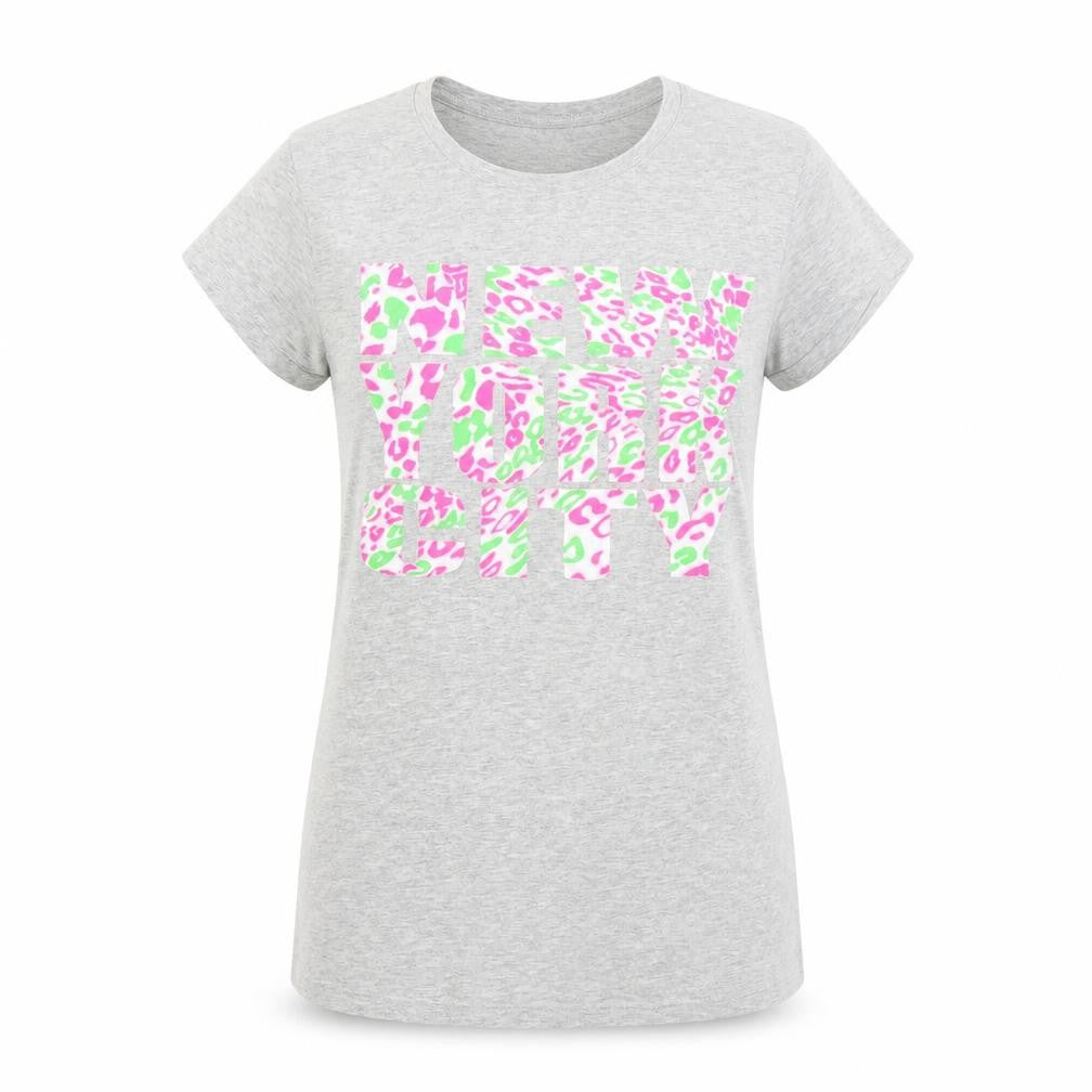 Front view of Denim & Co. women’s grey basic t-shirt, size UK 14