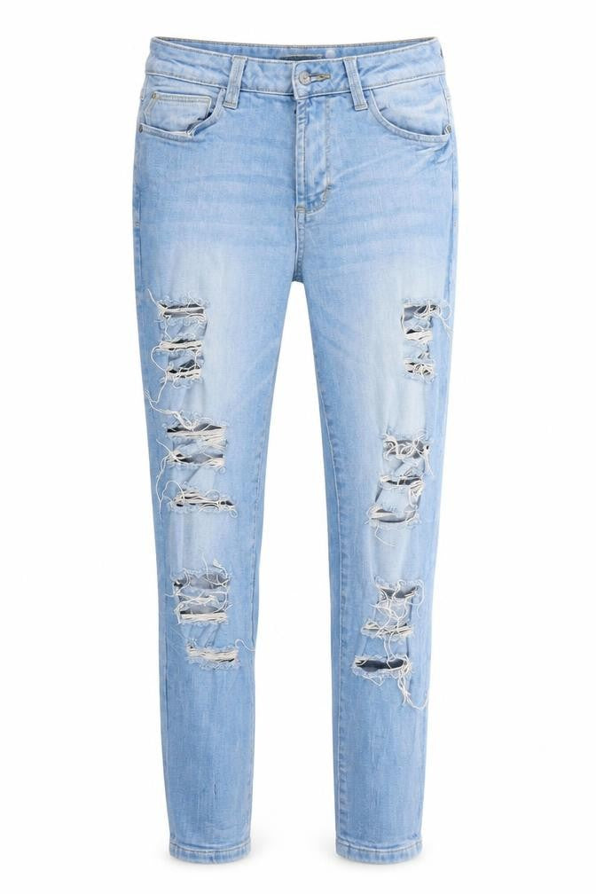 Front view of Denim & Co. women’s blue cropped jeans, size UK 10, 28-inch leg