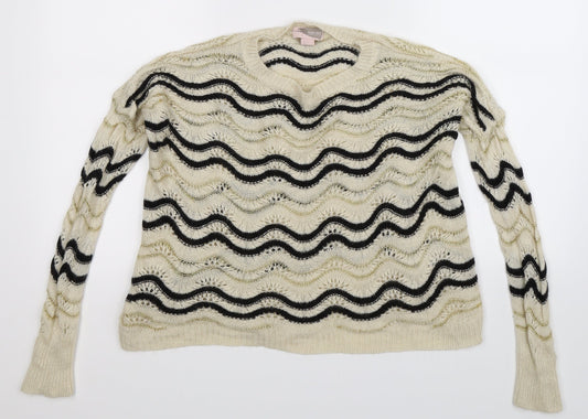 FOREVER 21 Womens White Striped Knit Pullover Jumper Size S