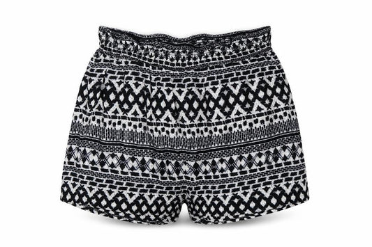 Front view of Brave Soul women’s multicoloured geometric hot pants shorts, size XS